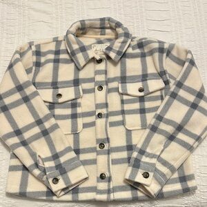 Altar'd State Cream and Gray Plaid Fleece Shacket